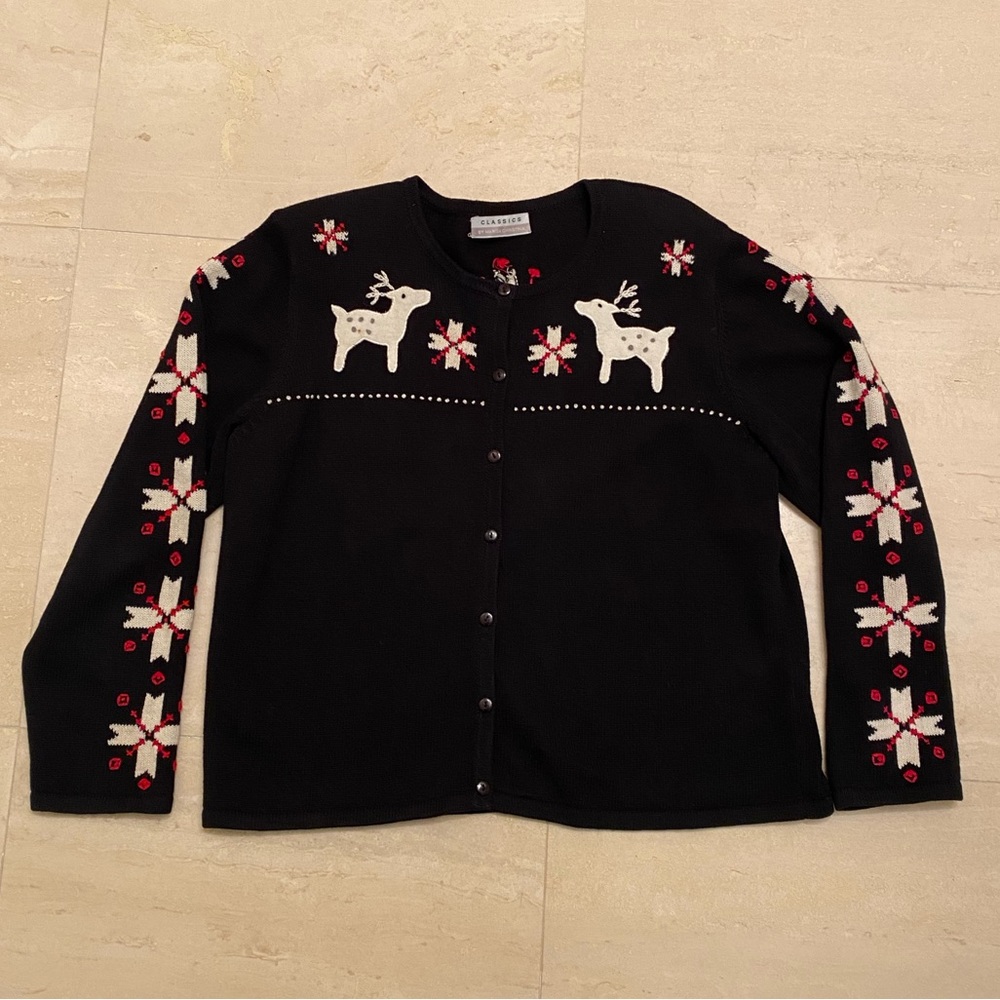 Classics by Marisa Christina Womens Black Cardigan Holiday Sweater / Size L